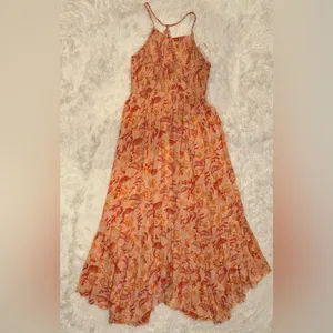 NEW FREE PEOPLE heat wave printed maxi slip dress in dusk coral combo sz L thumbnail 5