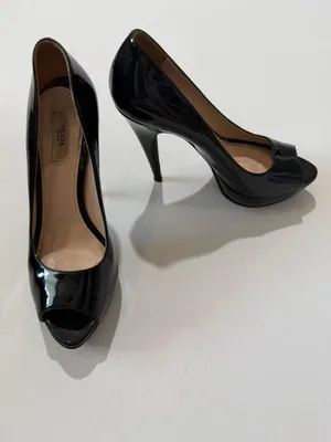 Prada Milano Black Patent Leather Peep Toe Platform Pumps Size 8.5 US thumbnail 2