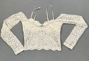 NWOT Zara Lace Crop Top M Off Shoulder Long Sleeve Ivory Sweetheart Blouse thumbnail 7