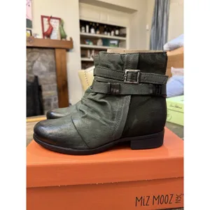 Miz Mooz Scarborough Leather Ankle Boots Size 38 US 7.5 Wide Green Moto Boho thumbnail 2