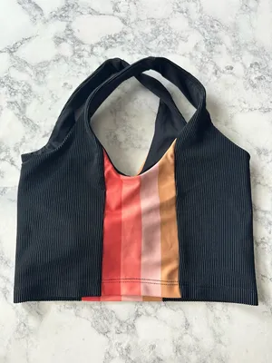 Beach Riot Tessa Top In Coral Stripe In Black thumbnail 5