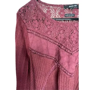 Miss Me Maroon Long Sleeve Thermal T-Shirt With Embroidered Flowers thumbnail 2