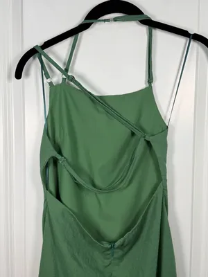 Zara Linen Blend Open Back Midi Dress in Green thumbnail 5