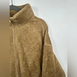 H&M‎ Teddy Fleece Jacket Women’s Large Tan Sherpa Full Zip Cozy Relaxed Fit thumbnail 4