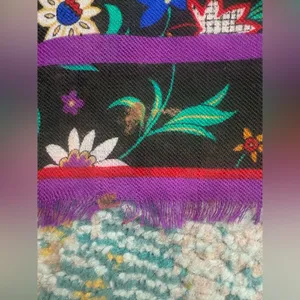 Vintage Caren Charles wool purple floral large square neck head scarf thumbnail 8