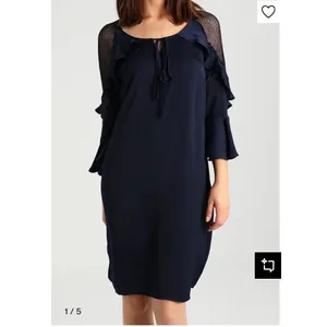 Evans Navy Blue Polka Dot Ruffle Lace Shoulder‎ Shift Dress Size 16 Bell Sleeve thumbnail 3