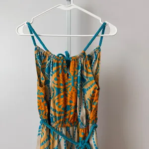 Route 66 S Blue‎ Orange Sundress Braided Straps Handkerchief Hem Boho Festival thumbnail 2