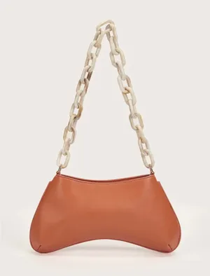 SheIn NWT Two Tone Vegan Leather Baguette Bag W Awesom Chain Handle thumbnail 2
