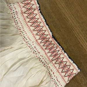 Free People Red Off White Blue Gauze Beaded Embroidered Smocked Mini Skirt: L thumbnail 3