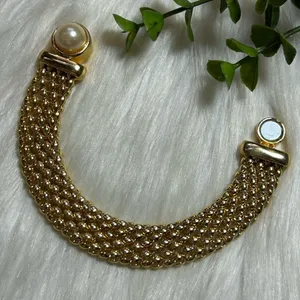 Vintage faux pearl popcorn chain magnetic closure gold tone bracelet thumbnail 4