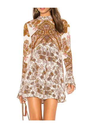 FREE PEOPLE Lady Luck Bell Sleeve Print Tunic or Mini Dress In Ivory Size XS thumbnail 1