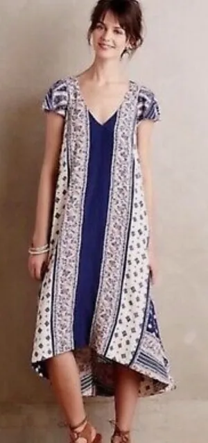 Maeve Patchwork V Neck Open Back Hi‎ Lo Midi Dress Size Extra Small thumbnail 1