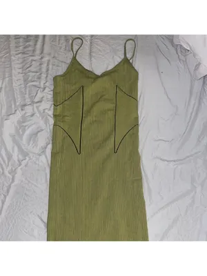 Zara Chartreuse Ribbed Scoop-Neck Midi Dress thumbnail 5