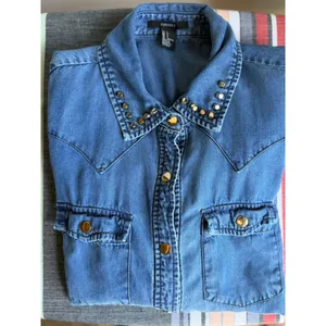 Western Snap Tencel Lyocell Front Chambray Shirt Studded Collar Small thumbnail 3