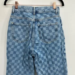 PacSun Checkerboard High-Rise Button Fly Straight Leg Crop Jeans Size 25 thumbnail 3
