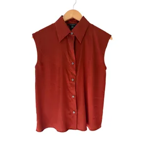 Banana Republic Rust Red Sleeveless Blouse Small Oversized Collar Button Front thumbnail 5