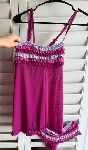 Honey dew 2 piece ruffle magenta lavander set thumbnail 1