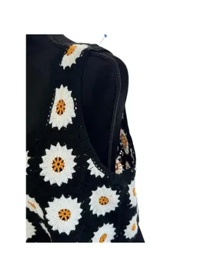 Y2K Black Sunflower Crotched Tank Top Size X-Large Women's New No Tags thumbnail 3