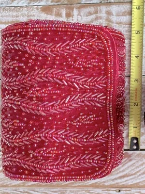 🪩 Handmade Bali Indonesia Red Hand Beaded Cylindrical Clutch Purse 🪩 thumbnail 6