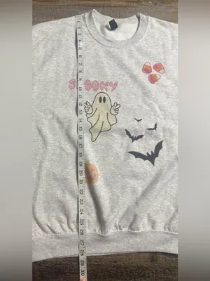 Gildan Light Gray Halloween Ghost Graphic Crewneck thumbnail 8