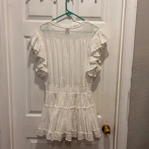 MISA Los Angeles Sarika White Eyelet Ruffle‎ Mini Dress Smocked Waist Medium thumbnail 7