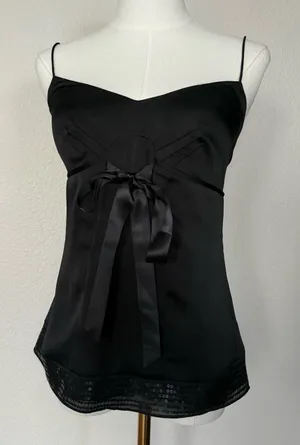 Loft Y2K babydoll Cami Top Bow Sequin Hem Dark Coquette US 6 thumbnail 1