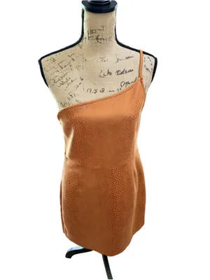 Urban Outfitters Geri Faux Snakeskin One Shoulder Mini Dress Size L NWT Brown thumbnail 3