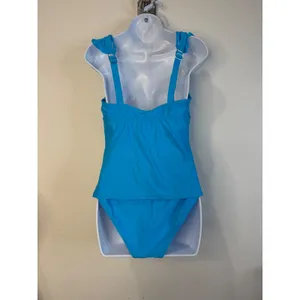 Cupshe Bright Blue Ruffle Sleeve Tankini Set High Waisted Ruched Swimsuit L thumbnail 4