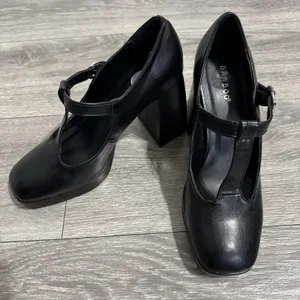 BAMBOO Black Academia‎ Platform Mary Jane Pumps Chucky Heel 9 Faux Leather Y2K thumbnail 2