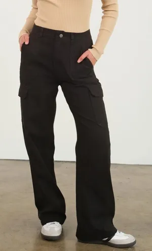 White Fox Boutique Jet Black Utility Pants A0272 thumbnail 1