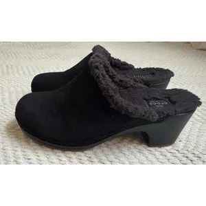 Crocs‎ Women's Black Cobbler Suede Faux Fur Lined Slip On Mule Clogs Shoes Sz 7 thumbnail 4