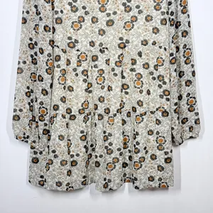 Melloday Babydoll Tunic Top Womens Size Small Tan Floral V-Neck Long Sleeve Boho thumbnail 6