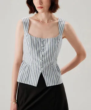 Rihoas Blue Striped Square Neck Tank Top thumbnail 1