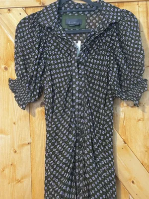 NWT Anthropologie Button Front Puff Sleeve Midi Dress -‎ Moss Green Floral 0 thumbnail 6