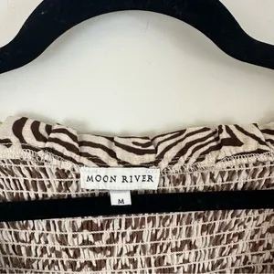 Anthropologie Moon River Smocked Puff Sleeve Midi Dress Swirl Print Medium thumbnail 4
