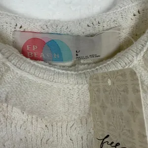 Free People Beach Devyn Sweater Mini Dress Ivory Ruffle Strap Size Large NWT thumbnail 4