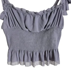 Wilfred Ballad Lavender Purple Chiffon Smocked Tie Shoulder Ruffled Top S thumbnail 7