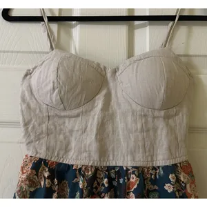 Band of the Free Bustier Dress Sz XS Linen Silky Floral Sleeveless Boho Artisan thumbnail 2