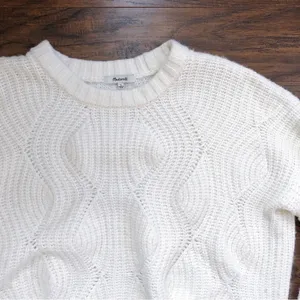Madewell • Everett Rib-Play Pullover Sweater cream chunky cable knit alpaca thumbnail 3