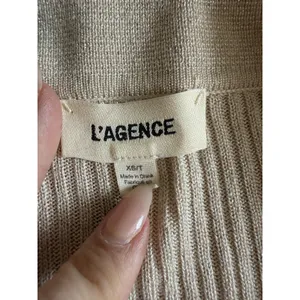 L'AGENCE Sweater Womens XS/S Beige Wrap V Neck Metallic Ribbed Knit Lightweight thumbnail 3