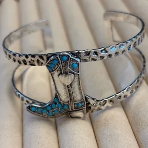 Brand new silver-tone cuff bracelet featuring a Western cowboy boot design thumbnail 2