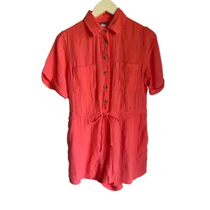 Old Navy XS Petite Coral Double Gauze Romper 100% Cotton Button Front Pockets thumbnail 4