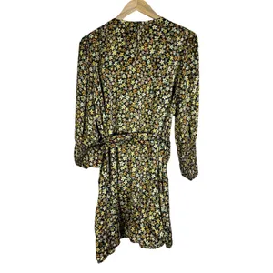 Zara Ditsy Floral Print Mini Dress Yellow Brown Boho Smocked Cuff Size M thumbnail 6