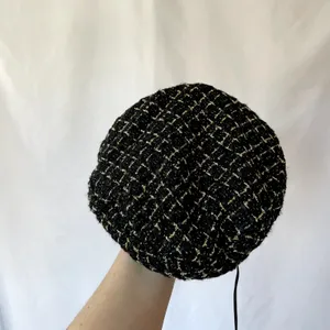 Vintage beaded beret black wool blend hat costume boho fair‎ elegant paris thumbnail 2