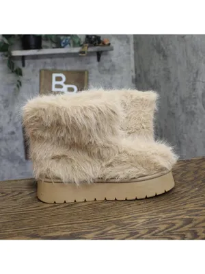 A New Day Faux Fur Platform Booties Fuzzy Brown 7M thumbnail 7