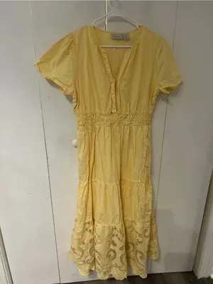 Haute Hippie Pale Yellow Midi Dress with Lace Trim thumbnail 3
