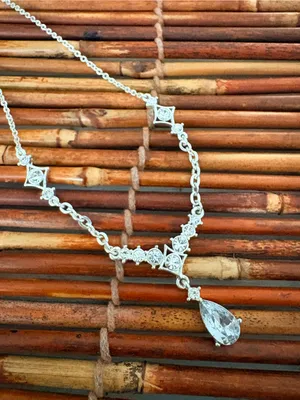 New York & Company Silver Teardrop Crystal Pendant Necklace 18”-21” thumbnail 4