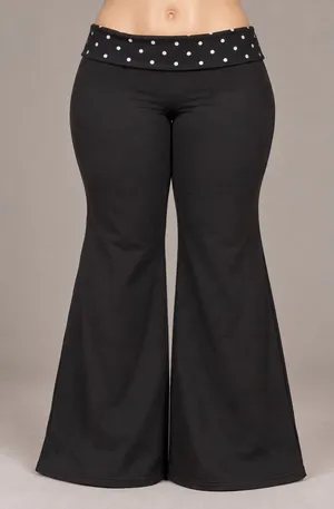Edikted Foldover Flare Leggings Black Polka Dot Waistband Size L thumbnail 1