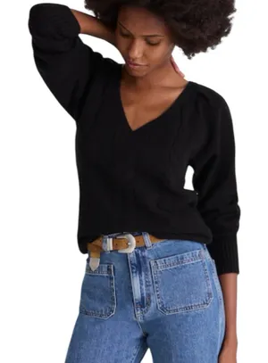 NWD Madewell V-Neck Pullover Sweater Merino Wool Size Small Black thumbnail 1