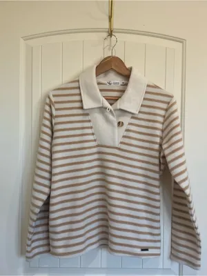 Carve Designs Clara Fleece Pullover in Birch Even Stripe thumbnail 4